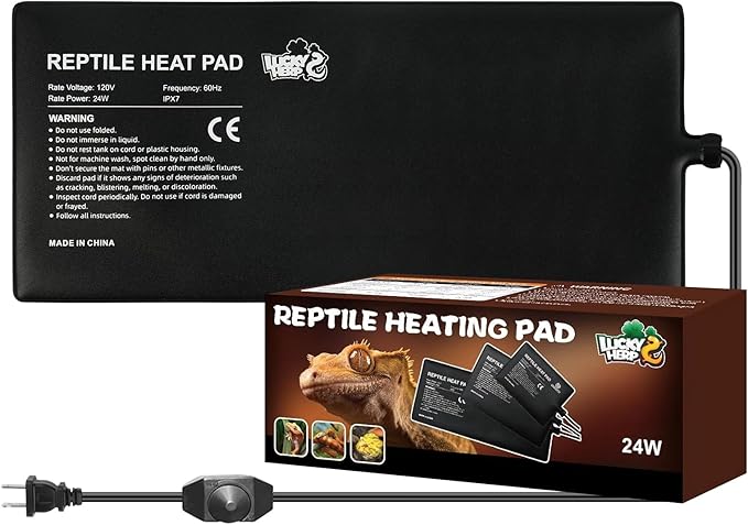 LUCKY HERP Reptile Heat Pad 8x18 Inch 24w, Under Tank Terrarium Heating Pad with Adjust Knob, Reptile Heat Mat for Turtle, Lizard, Hermit Crab, Frog, Snake