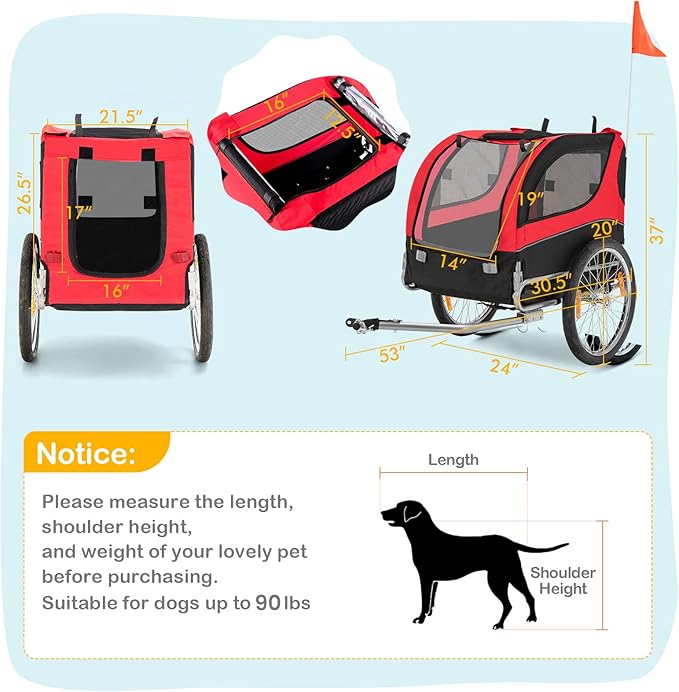 Dog Bike Trailer - HAPPAWS Dog Trailer for Bicycle, Cargo Cycle Trailers Wagon Cart Pet Bike Carrier w/ 3 Doors, Aluminum Wheels, Safety Flag, Easy to Connect&Disconnect, Collapsible to Store