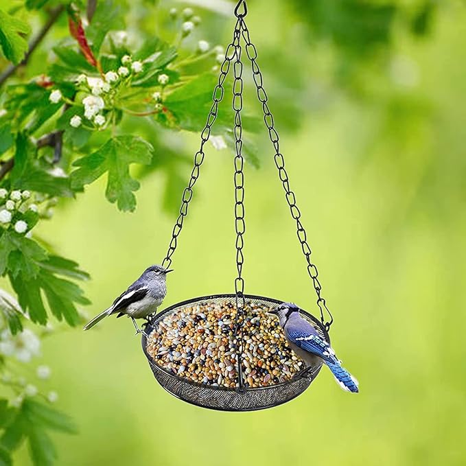 Hanging Bird Feeder, Birdfeeder Hanging for Garden Yard Outside Hanging Bird Feeder Tray - Metal Mesh Platform Feeders for Birds Outside Outdoors Hanging for Attracting Birds - Original