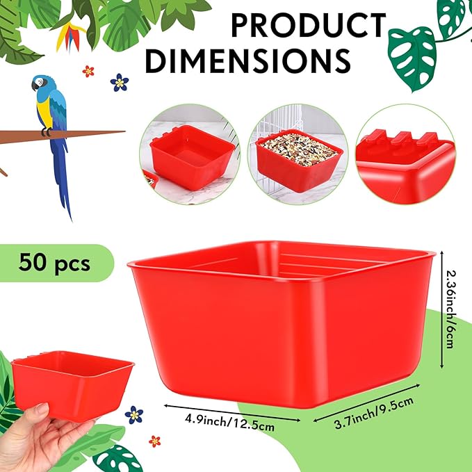 Maxdot 50 Pcs Cage Cups Chicken Feeder Cups 16 oz Hanging Bird Food Water Bowl Bunny Cage Feeding Dish for Pet Parrot Rooster Parakeet Gamefowl Poultry Pigeon(Red)