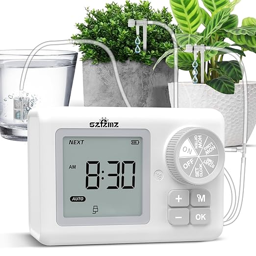 Automatic Watering System for 15 Potted Plants, Automatic Drip Irrigation Kit with Adjustable Water Flow, Programmable Water Timer with Dual Power Supply, for Balcony/Garden/Greenhouse Plants