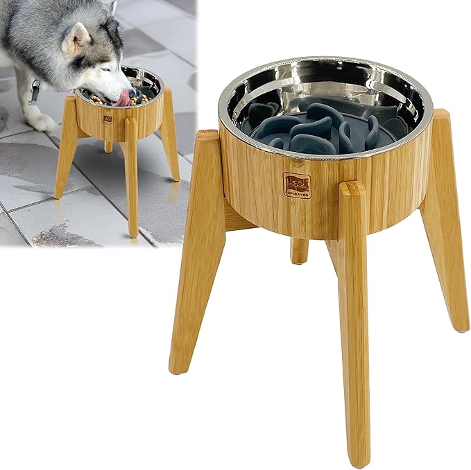 Slow Feeder Dog Bowls for Large Breed - 15-inch High Elevated, Raised Single Food Station - Detachable Parts, Suitable for Treats, Wet/Dry Pet Foods