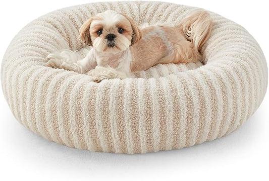 MIXJOY Dog Beds for Small Dogs, Washable Dog Bed with Removable Cover, Small Cat Bed for Indoor Cats, Calming Soft Dount Pet Beds with Anti Slip Bottom, Cute Puppy Beds, 23"x23"x8", White