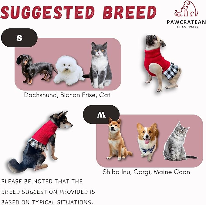 Cute Sweater for Dogs and Cats Soft Flannel Pet Outfit Warm and Cozy Animal Hoodie Small to Large Pet Clothes for Halloween Parties and Everyday Wear (Small, Red Dress)