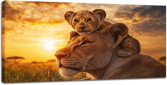 Large Lion Wall Art Lion and Lioness Canvas Living Room African Wildlife Animal Pictures Framed Prints Oversize Wall Decor Painting Artwork for Bedroom Dining Office Home 60"x30"