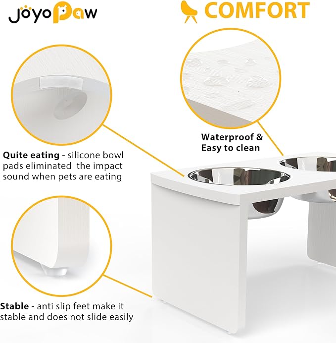 Elevated Dog Bowls, HIPS Raised Dog Bowl for Medium Dogs, with 2 Stainless Steel Bowls (7'' Tall-40 oz Bowl, White)
