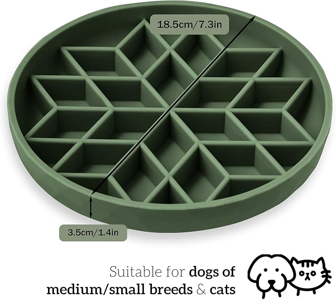 OHMO Slow Feeder Dog Bowls(Camo Green, 7.3") for Medium Small Large Breeds,Non-Slip Slow Feeder Cat Bowl with Suction Cup, Durable Food-Grade Silicone, Anti-Chocking and Anti-Bloat