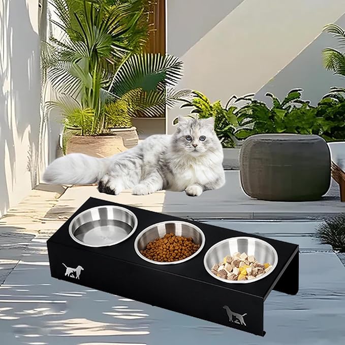Upgraded Elevated Cat Food Bowl, 15° Tilt Stand Anti-Vomit Elevated Cat Food Bowl,3 Stainless Steel for Feeding and Drinking Pet Feeding Bowls, Pet Feeder for Cats and Puppies.