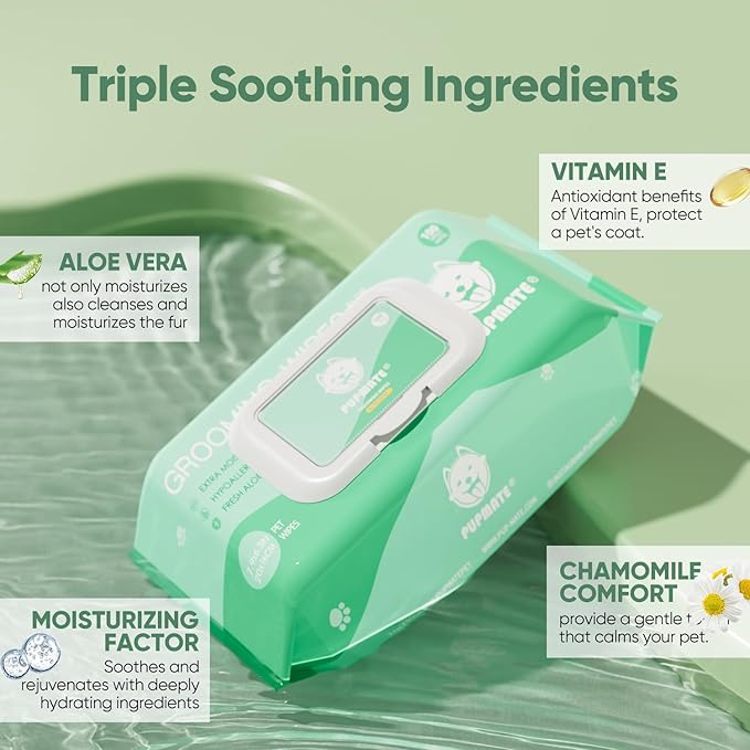 Natural Pet Grooming Wipes, 100 Fresh Counts, Extra Moist & Thick for Dogs & Cats, Puppies & Kittens(Pack of 2)