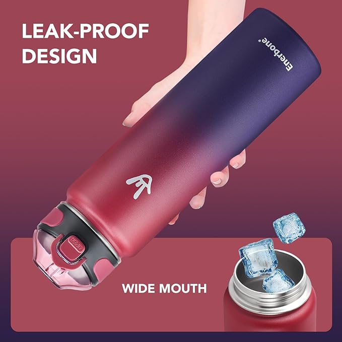 Enerbone 32 oz Insulated Water Bottle, Stainless Steel Bottle with Carrying Strap, Double-Wall Vacuum Insulation Design, Leakproof Sports Bottle with Straw, Keep Drinks Cold or Hot for Hours