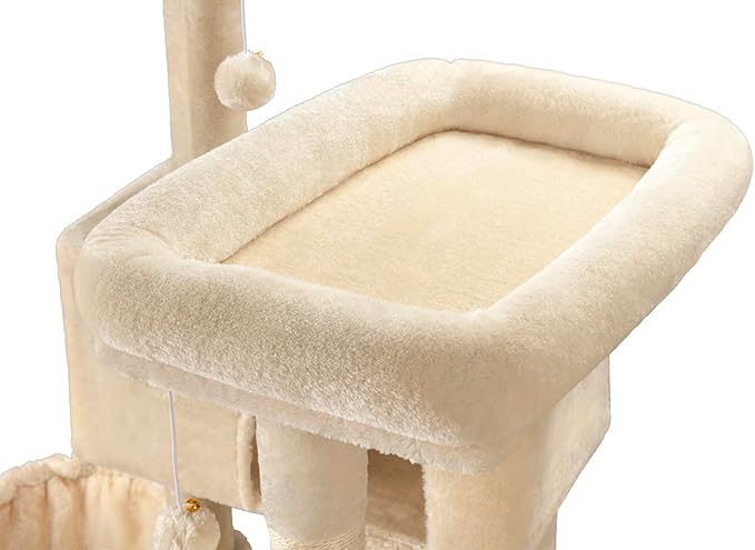 MUTICOR 66 Inches Multi-Level Large Cat Tree Tower for Indoor Big Feline/Cozy Plush Perches/Condo/Sisal Scratching Posts/Hammock and Baskets/Activity Center Play House/Wide Base/Beige