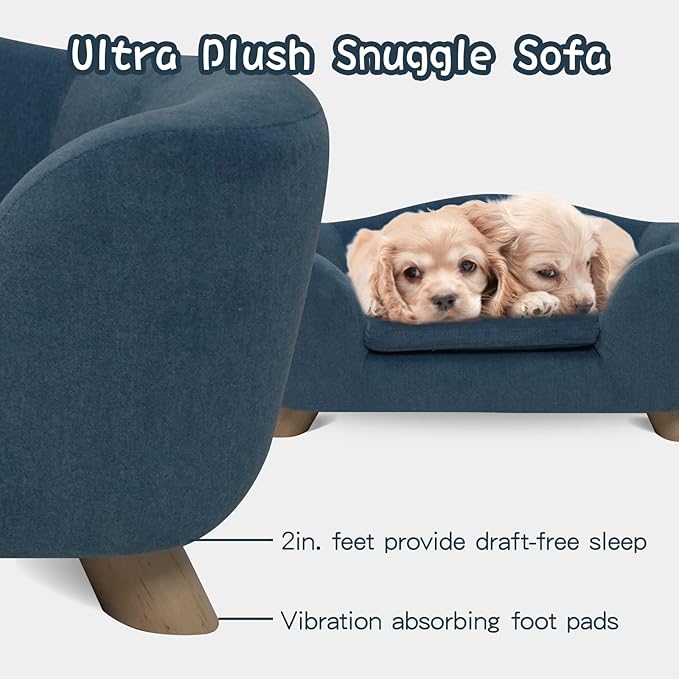 SHAVI Pet Sofa Dog Couch for Small Pet Dog and Cats, Low Back Lounging Bed with Velvet Modern Cat Couch Easy-to-Clean(Blue)