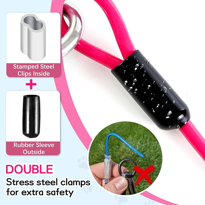 Tie Out Cable for Yards - Heavy Duty, Chew Proof, 10FT for Large Dogs Up to 250lbs