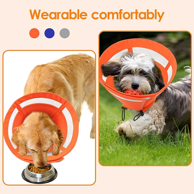 SAWMONG Soft Dog Cone Collar, Dog Cones for Large Dogs, Cone for Dogs to Stop Licking, E-Collar for Doggy After Surgery Adjustable, Comfy Elizabeth Pet Recovery Collar (L,Orange)