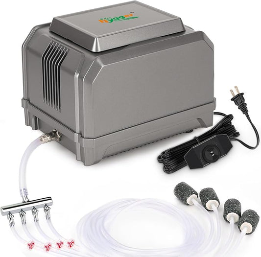 hygger Aquarium Air Pump 10W/15W 0.025Mpa/0.03Mpa Powerful Adjustable Fish Tank Air Pump 4 Outlets Oxygen Aerator for Medium Large Fish Tank Up to 1000 Gallon,Samll Pond,Hydroponics,Commercial Use