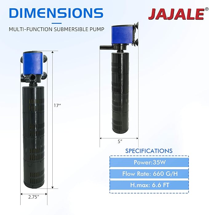 Water Pump 660 GPH 3-in-1 Submersible Internal Filter Aquarium Powerhead Water Pump Ultra Quiet for Aquarium,Fish Tank-2 Pack