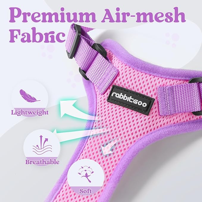 rabbitgoo Cat Harness and Leash Set, Escape Proof Soft Adjustable Vest Harnesses for Outdoor Walking, Easy Control Breathable Kitten Jacket with Reflective Strips, Pink & Purple, M