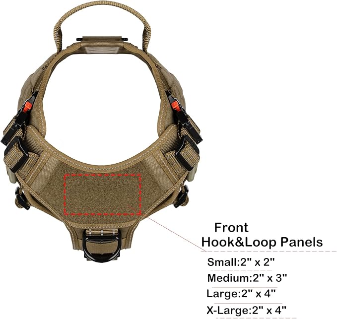 ICEFANG Tactical Dog Harness, Medium Size,2X Metal Buckle,Working Dog MOLLE Vest with Handle,No Pulling Front Leash Clip,Hook and Loop Panel (Brown,M (Pack of 1))
