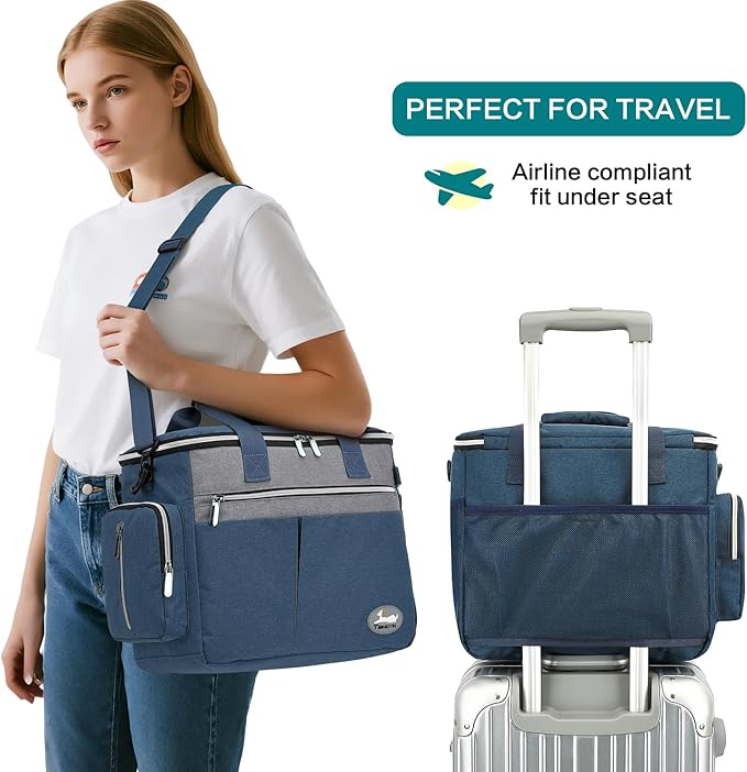 Dog Travel Bag for Pet Kit for Supplies with 2 Food Storage Containers 2 Collapsible Bowls 1 Feeding Mat 1 Dog Treat Pouch 7-Piece Set Perfect Road Trips Camping Weekend Doggy Gift, Navy Blue