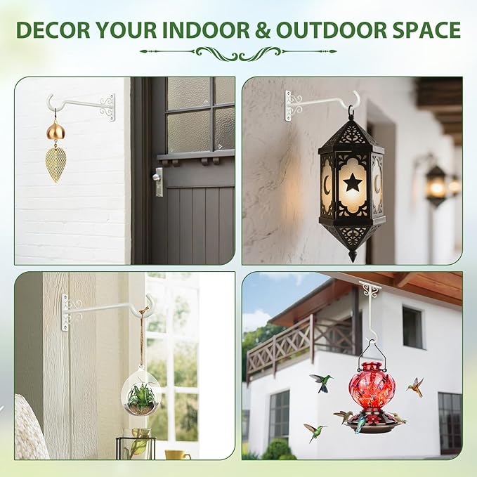 BOLITE Plant Hangers, 8 Inch Hanging Plant Brackets Outdoor or Indoor, Wall Hooks for Hanging Hummingbird Feeders, Bird Feeders, Planters, Lanterns, Wind Chimes, String Lights, 2 Pack, Retro White