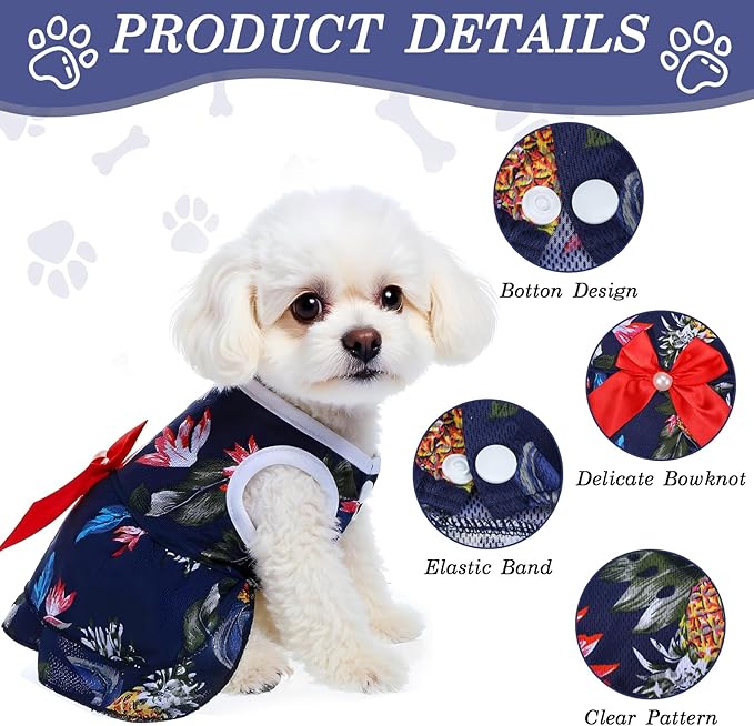 8 Pcs Summer Hawaiian Dog Dresses, Dog Bowknot Dresses Cute Hawaii Puppy Dress Soft Lightweight Clothes Princess Outfits Pet Skirts for Girl Dogs Beach Parties(Medium)