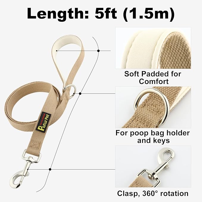 Plutus Pet Cotton Dog Harness and Leash Set, Reflective and Soft Padded, Quick Fit Vest Harness, for Small, Medium and Large Dogs, Beige, M