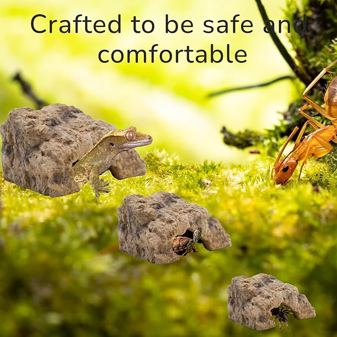 Reptile Hide for Leopard Gecko, Bearded Dragon, Ball Python & Tortoise – Terrarium Habitat Décor, Snake & Lizard Hideout(Resin, Large)