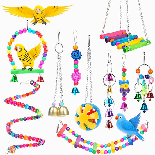 Bird Swing Standing Chewing Training Hanging Toy Hammock Climbing Ladder Drawbridge Birdie Perches Platform for Conure,Cockatiel,Mynah,Love Birds,Finches,Budgerigar,Pigeon