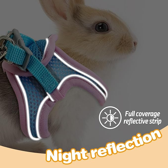 PINVNBY 2 Pack Bunny Hsrness and Leash Set Adjustable Rabbit Harness with Reflective Strips Double Buckle Pet Vest Eescape Proof for Small Rabbit Kitten Puppy Walks Accessories (Pink Blue, S)