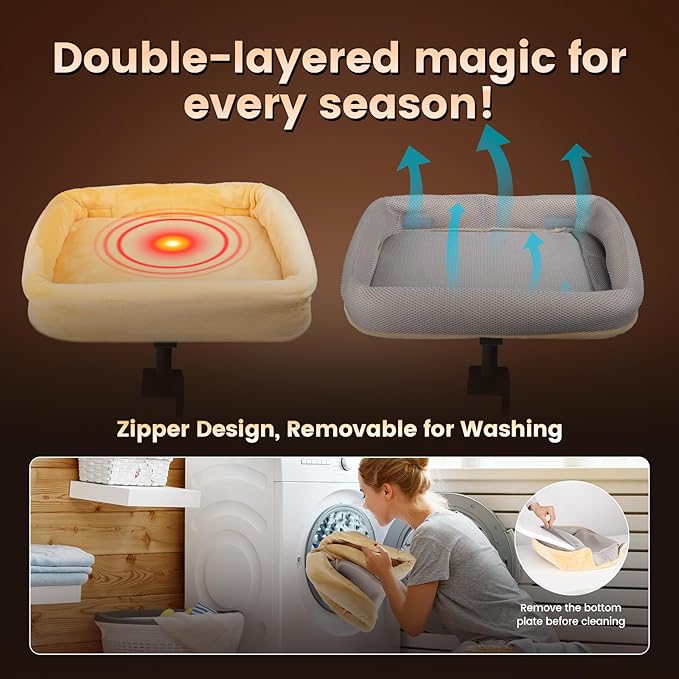 Cat Desk Bed, Sturdy Cats Bed for Desk with Washable Cover, Dual-Sided Breathable Summer & Winter, Comfortable Soft Pet Nest Bed with Reinforced Steel Frame, Easy Assembly for Home Office/Study Room