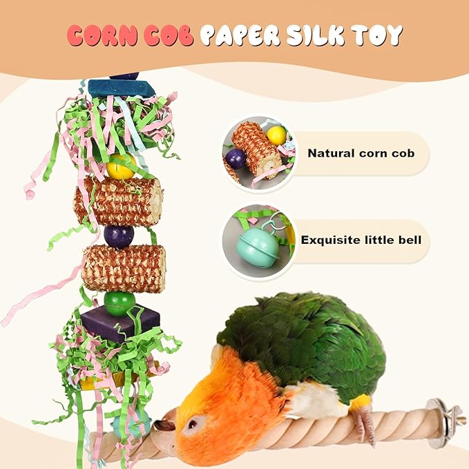 Bird Toys 3 Pack Parrot Toys Natural Bird Cage Accessories Shredded Foraging Supplies Suitable for Parakeets, Cockatiels, Conures, Lovebirds and Most Small to Medium