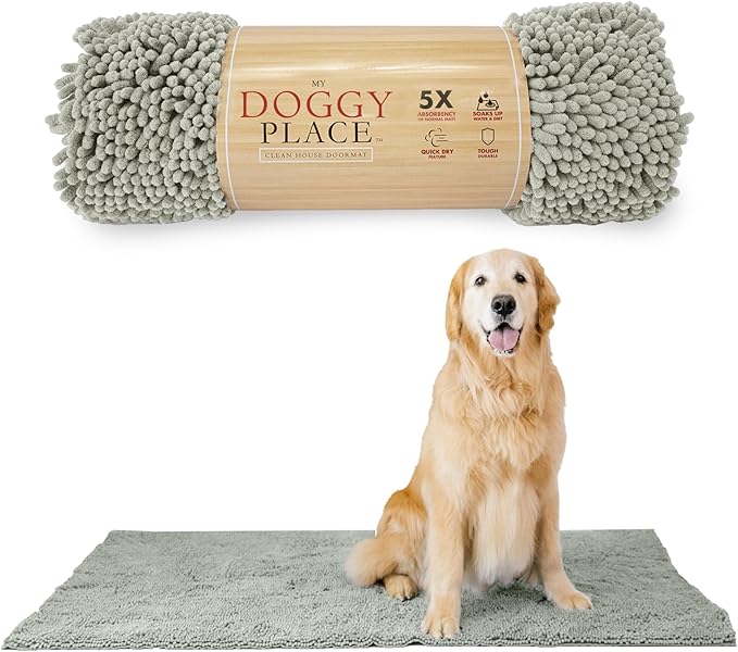 My Doggy Place Microfiber Dog Mat for Muddy Paws, 60" x 36" Light Gray - Non-Slip, Absorbent and Quick-Drying Dog Paw Cleaning Mat, Washer and Dryer Safe - X-Large/Runner