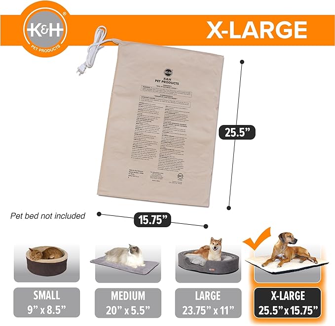 K&H Pet Products Bed Warmer - Automatic Temperature, Safety Listed - Extra-Large 25.5" x 15.75" (Pack of 12)