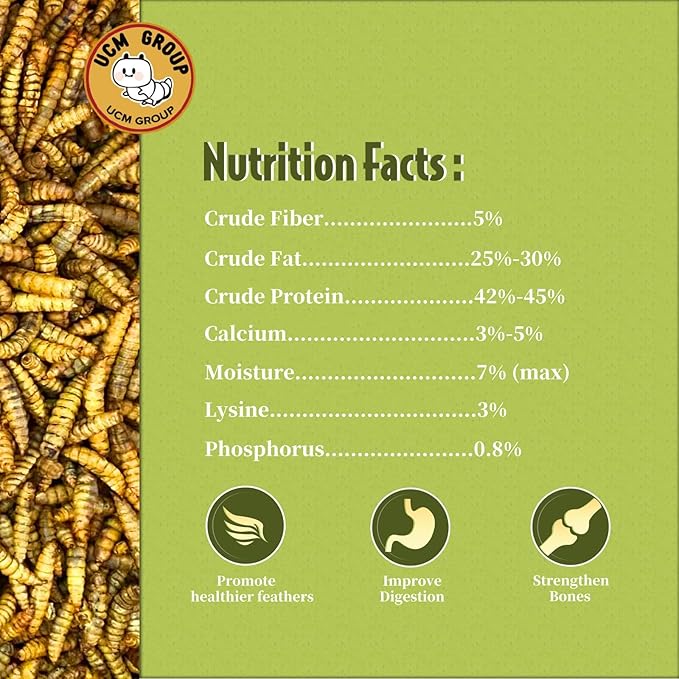 UCM Group 20LB Dried Black Soldier Fly Larvae for Chickens, Poultry, Wild Birds,100% Natural Non-GMO, No Additives, Treat, More Calcium Chickens Treats Than Mealworms, 4 Packs