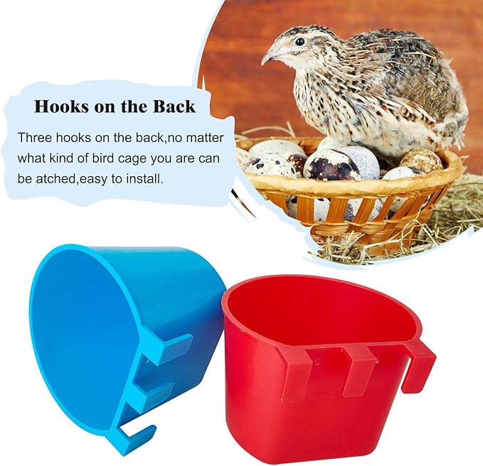 30 Pcs Cage Cups Birds Feeders Bowl Chicken Feeding Watering Dish Hanging Wire Cages Box Coop Cups for Pet Parrot Parakeet Gamefowl Poultry Pigeon and Quail（Blue and Red）