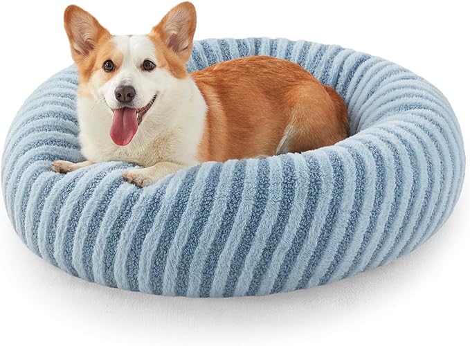 MIXJOY Dog Beds Large Sized Dogs, Washable Dogs Bed with Removable Cover, Cozy Donut Dog Ded Fluffy Plush Faux Fur Pet Bed with Anti-Slip Bottom, 36"x36"x10", Blue