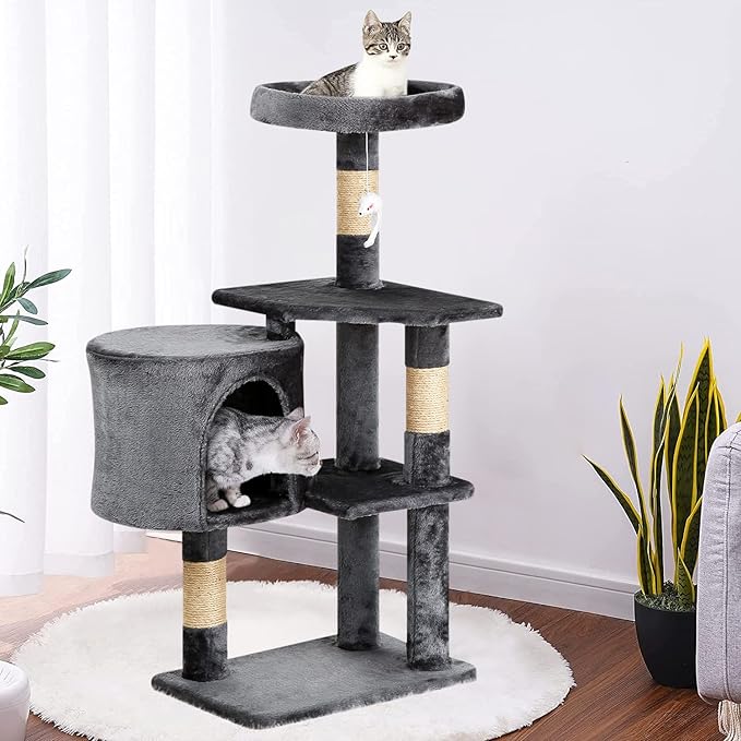BestPet Cat Tree 36 inch Tall Scratching Toy Activity Centre Cat Tower Cat Condo Multi-Level Furniture Scratching Posts for Indoor Cats,Light Gray