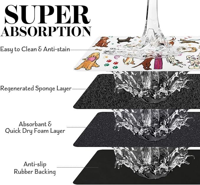 Dog Cat Food Mats for Floors, Absorbent Dog Bowl Mats for Food and Water, Quick Dry Pet Dog Food Mat Non-Slip Pet Supplies