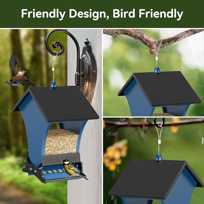 Wildpark Squirrel Proof Bird Feeders for Outdoors, 5LB Metal Hanging Feeders, Large Wild Feeders for Cardinals, Chickadees, Durable Backyard Feeders -One in Blue
