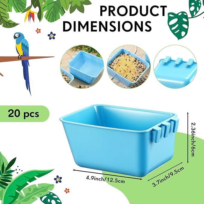 Maxdot 20 Pcs Cage Cups Chicken Feeder Waterer 16 oz Birds Feeders Hanging Bunny Cage Chicken Water Bowl for Pet Parrot Rooster Parakeet Gamefowl Poultry Pigeon Wire Hutch(Light Blue)