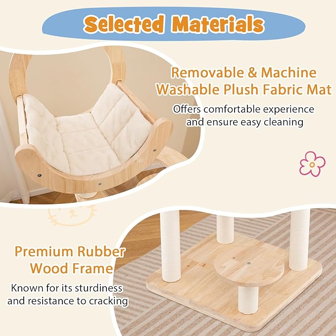 Tangkula Solid Wood Cat Tree, 4-in-1 Building Block Large Cat Tower with Space Capsule Nest, Scratching Posts, Padded Platform, Hanging Toy, Cat Tree Tower with 4 Transformations for Indoor Cats