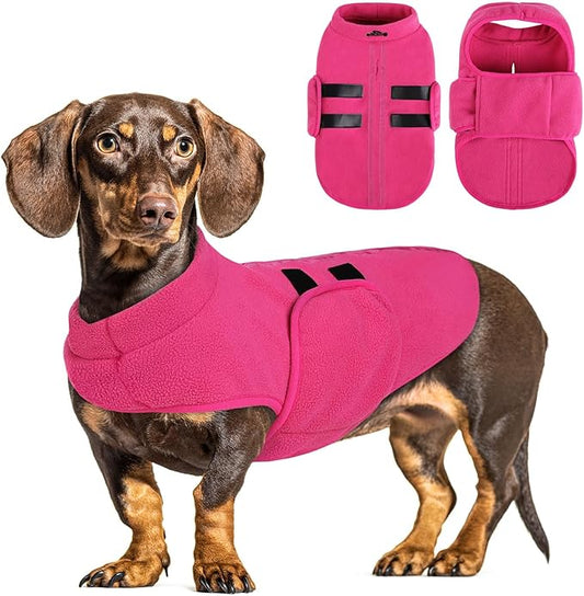 Queenmore XXS Dog Sweater, Soft Fleece Vest Pullover Dog Jacket with Leash Hole, Warm Winter Dog Clothes Cold Weather Doggy Dachshund Sweaters for Small Dogs Cats Boy or Girl (Pink, XXS)