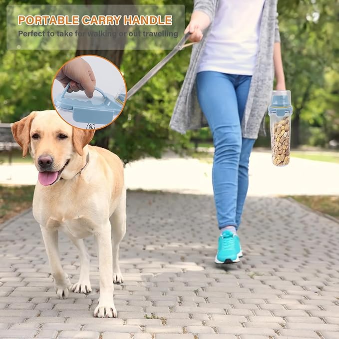 Airtight Dog & Cat Food Container - Measuring Cup/Pour Spout - Portable, Transparent - Blue