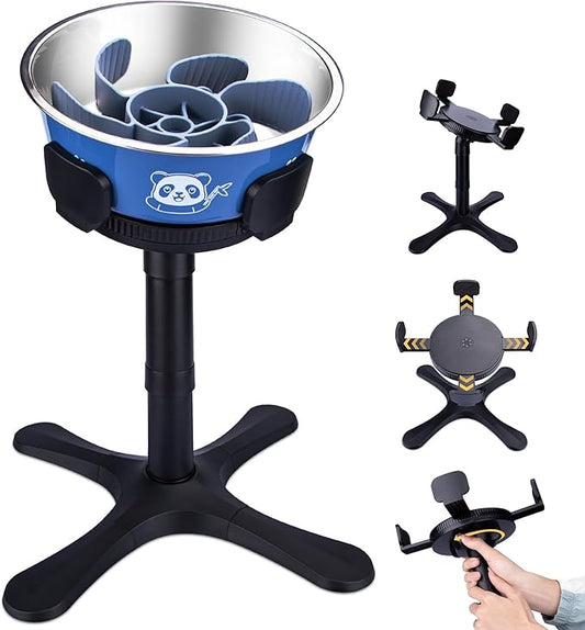 Elevated Slow Feeder Dog Bowl Adjustable Stand,Tilted ABS Base,Fits 5.5-9.5" Bowls, Anti-Spill & Non-Slip, Heavy Duty for Med/Large Dogs(with Stainless Steel Bowls 1 Pack)