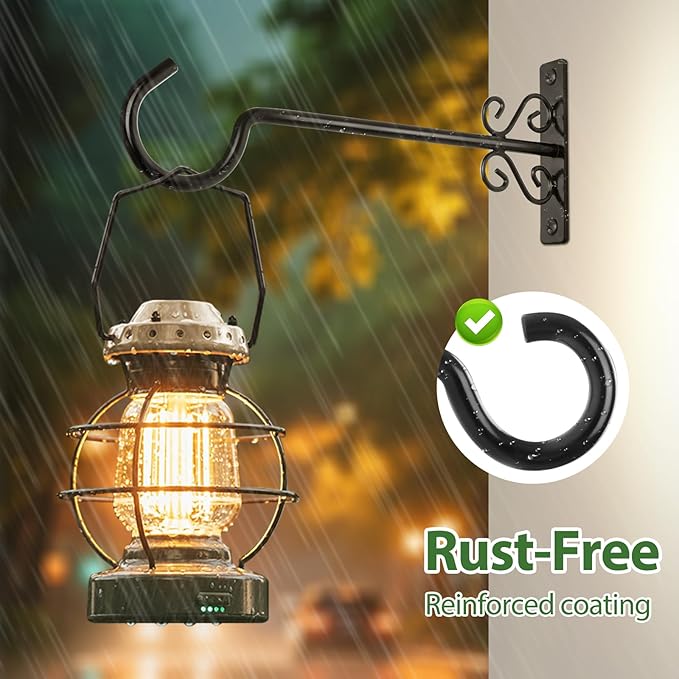 BOLITE Plant Hangers, 12 Inch Hanging Plant Brackets Outdoor or Indoor, Wall Hooks for Hanging Hummingbird Feeders, Bird Feeders, Planters, Lanterns, Wind Chimes, String Lights, 2 Pack, Black