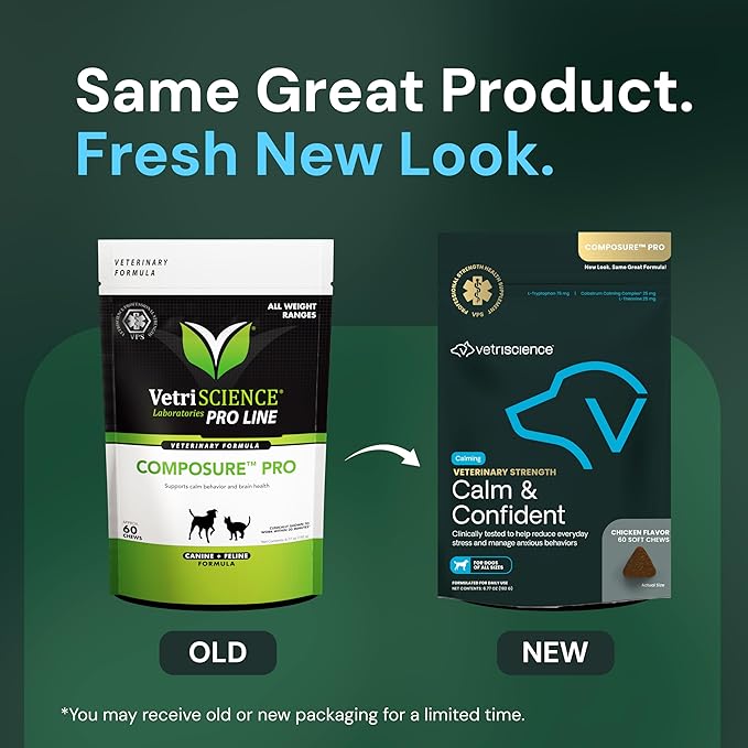 VETRISCIENCE Veterinary Strength Calm & Confident Chews - Stress Supplement for Pets - Supports Brain Function for Cats & Dogs - with L-Theanine, Thiamine & More - 60 Count