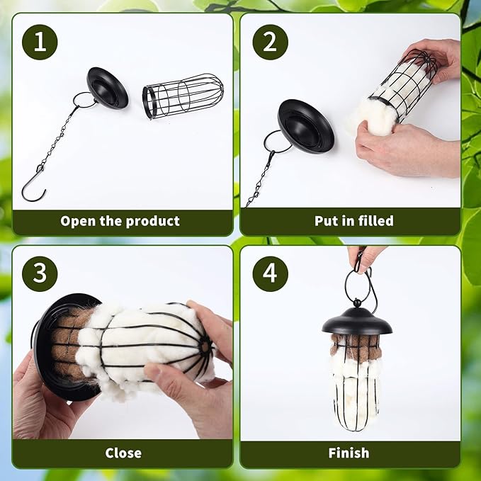 Hummingbird Nesters, Alpaca Wool Bird Nesting Material in Metal Cage - Unique Birds Lover Watcher Gift, Outdoor Garden Ornament, Refillable