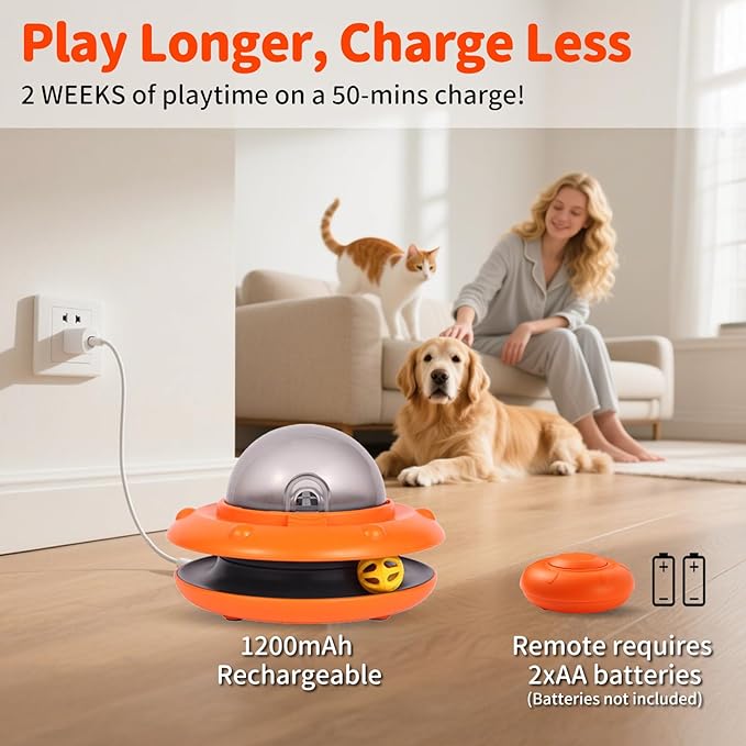 Interactive Dog & Cat Toys - Automatic Treat Puzzle with Remote Control for Cats & Dogs Food Dispensing, Pets Enrichment IQ Training Gift, Rechargeable Electronic Ball Track Toy Slow Feeder