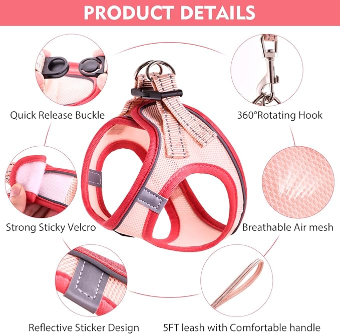 Cat Harness and Leash Set, Soft and Breathable Vest with Reflective Strip, Escape Proof Kitten Harness, Easy to Wear for Cats Walking and Traveling (Purple, XXS)