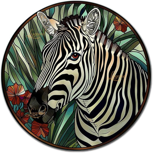 Lygond Metal Sign Tin Sign Circular Stained Glass Zebra Funny Bathroom Wall Decor for Gift 8×8 Inches